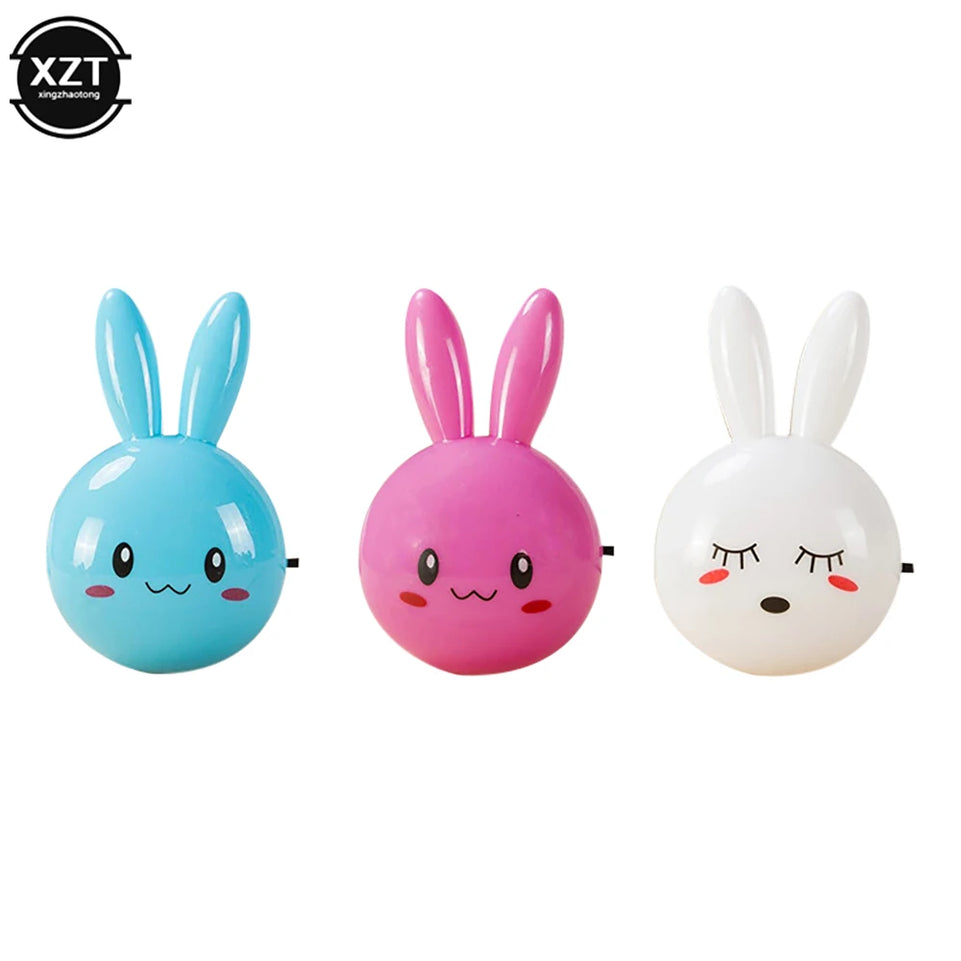 3 Colors LED Cartoon Cute Rabbit Night Lamp Switch ON/OFF Wall Light AC110-220V US Plug Bedside Lamp For Children Kids Baby Gift