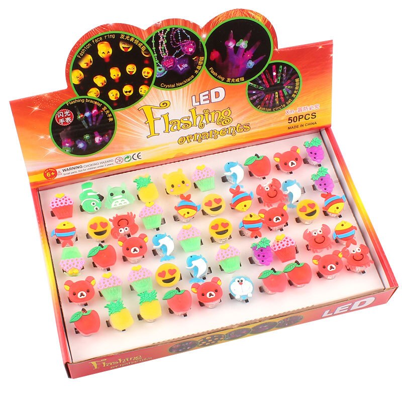 5PCS Cute Flashing Rings Luminous Toys for Kids Cartoon Led Light Finger Glowing Toys Baby Girl Birthday Gift